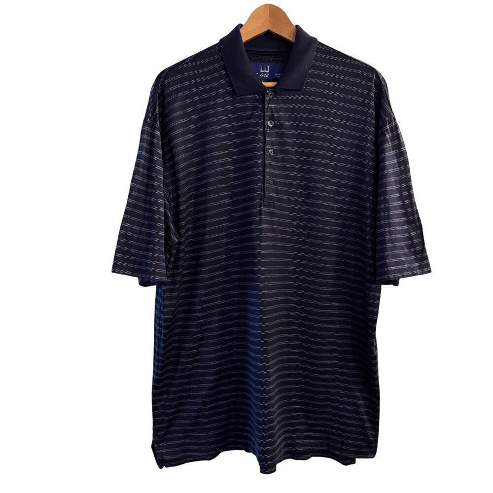 Dunhill Golf 100% Mercerised Cotton  Striped Polo Shirt Blue Large Italy Made